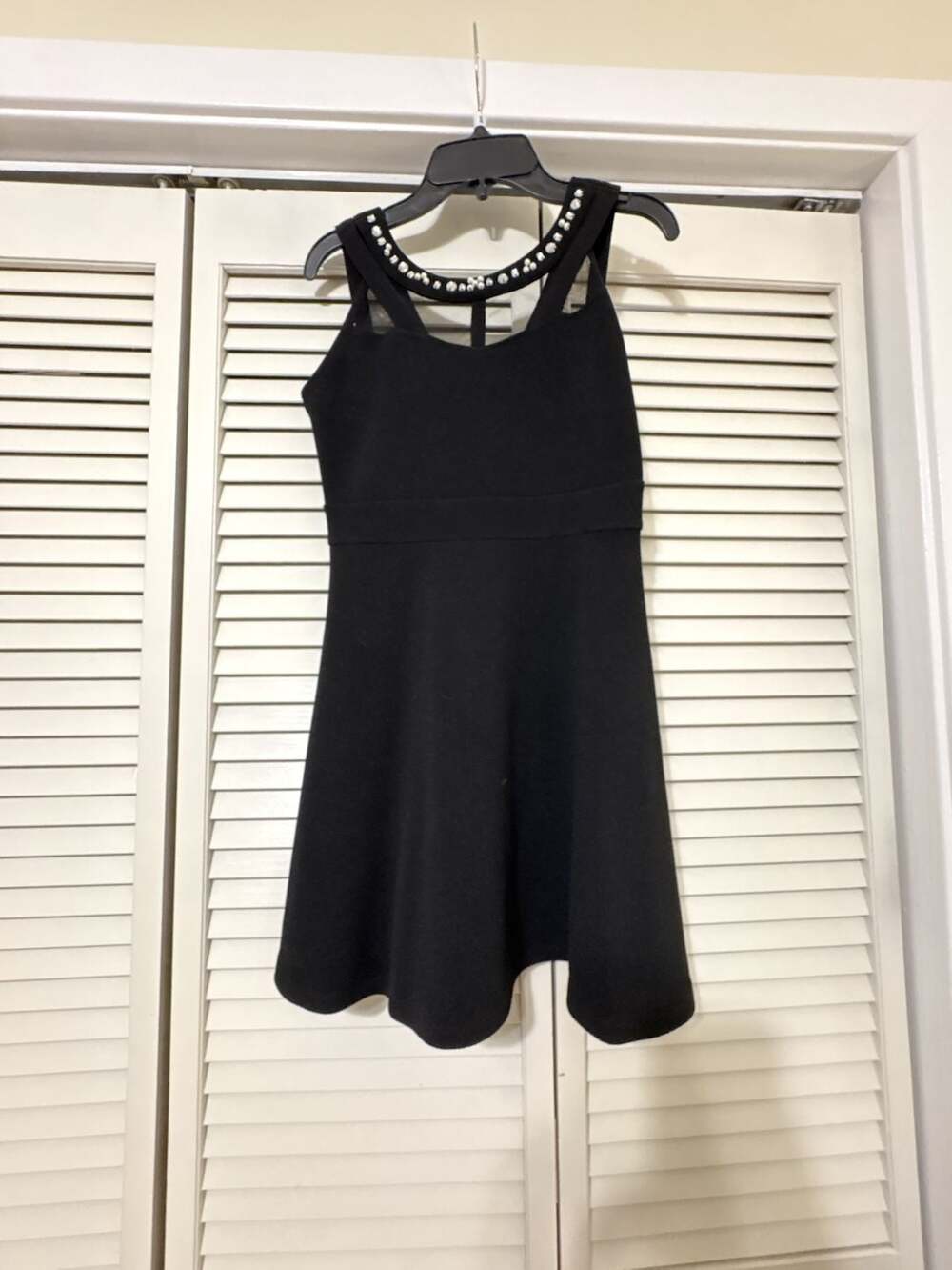 The Children's Place Dress Size 12 Black Jeweled Neck Knit Stretch Jacquard